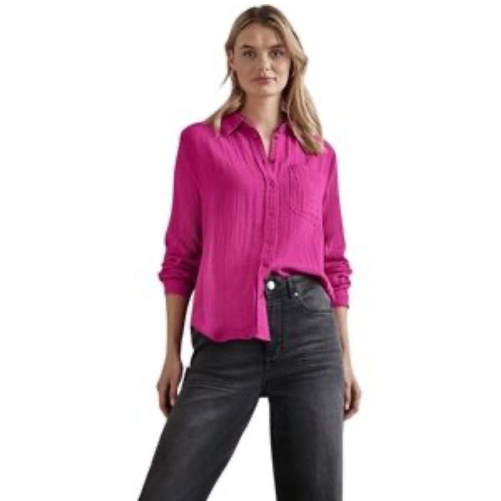 Reaction Kenneth Cole Slub Cotton Oversized Button Up Collared Shirt Pink